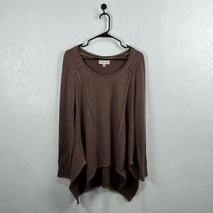 Knox Rose Women's Brown Top Long Sleeve Shark Bit Style Blouse Sz M southwestern